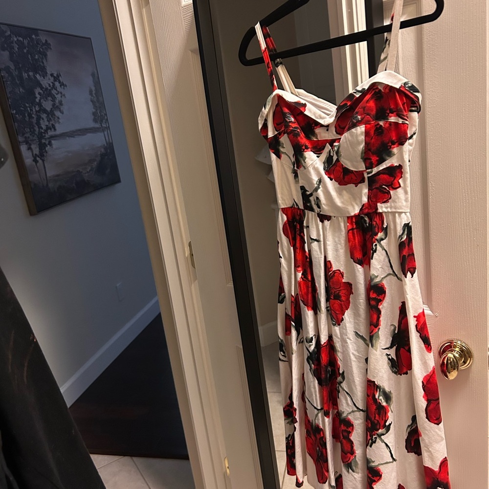 Floral Red and White Women's Dress